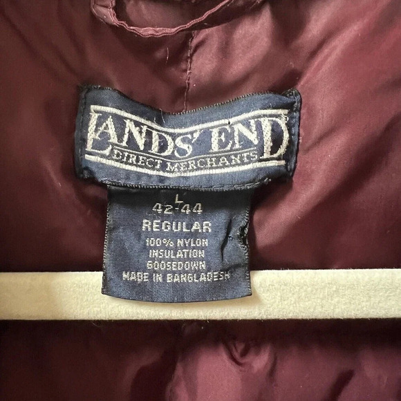 Lands End Burgundy Red Puffer Vest Mens Sz Large Goosedown Insulated Winter - Picture 2 of 11